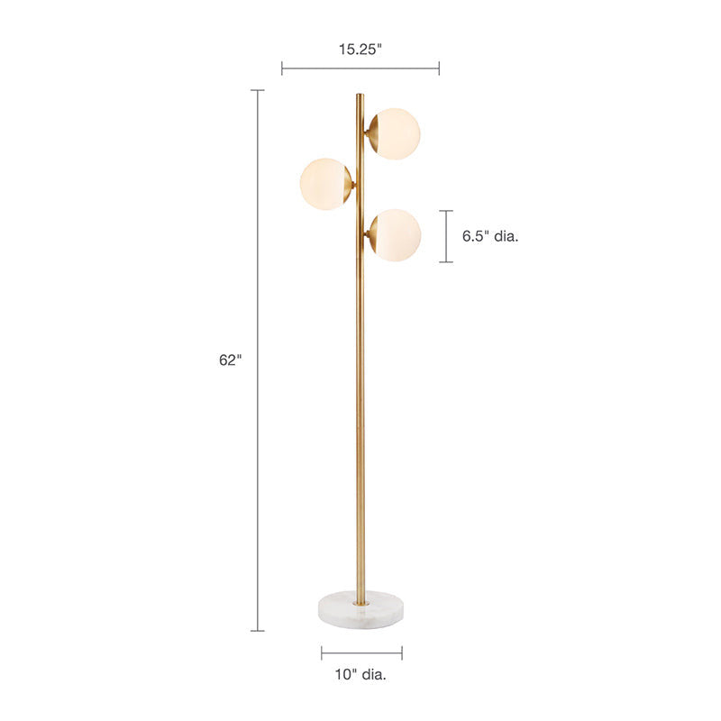 Gold 3-Globe Light Metal Floor Lamp with Marble Base