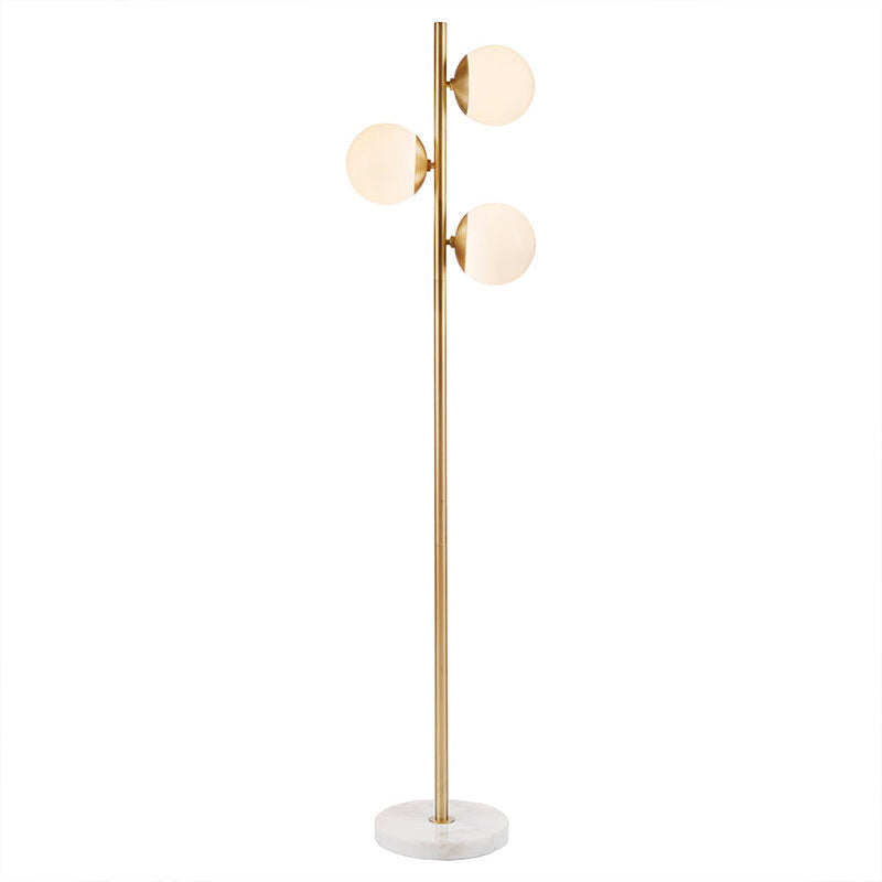 Gold 3-Globe Light Metal Floor Lamp with Marble Base