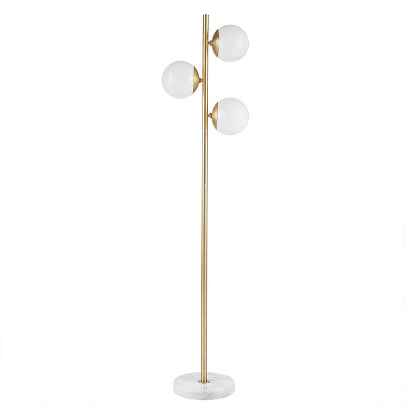 Gold 3-Globe Light Metal Floor Lamp with Marble Base