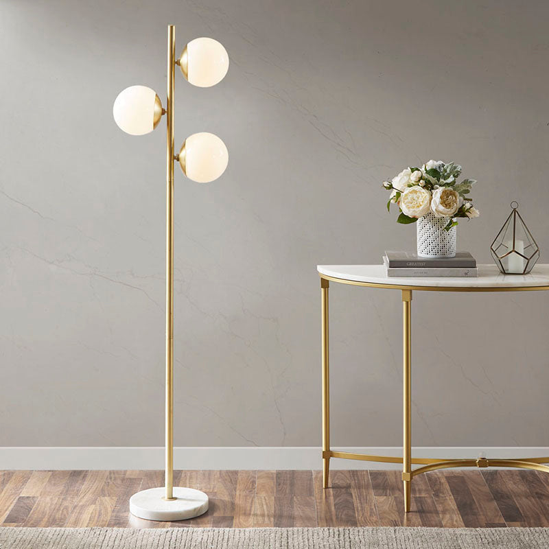 Gold 3-Globe Light Metal Floor Lamp with Marble Base