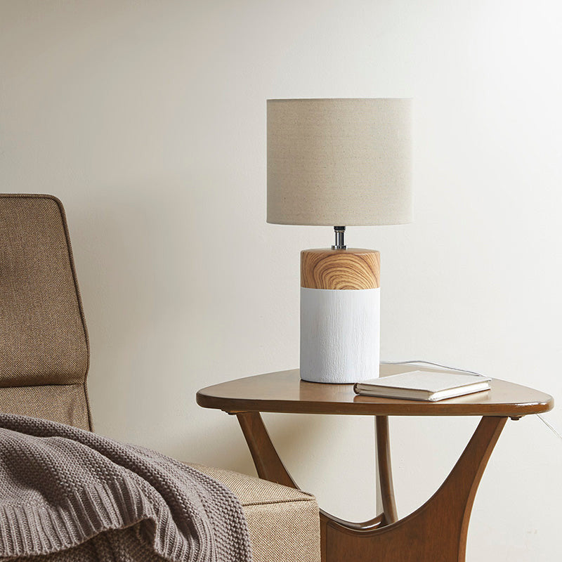 White Textured Ceramic Table Lamp with Two Tone Base