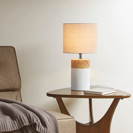 White Textured Ceramic Table Lamp with Two Tone Base