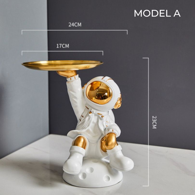 Decorative Astronaut Sculpture with Metal Tray