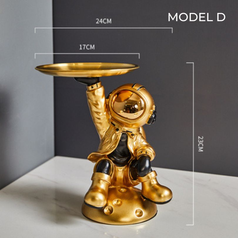 Decorative Astronaut Sculpture with Metal Tray