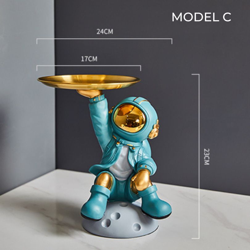 Decorative Astronaut Sculpture with Metal Tray