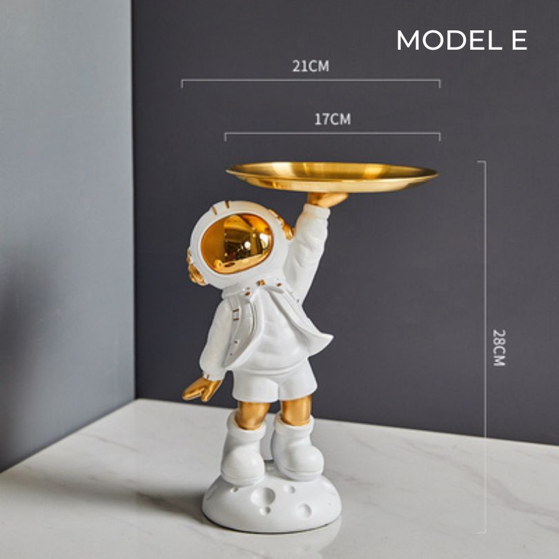 Decorative Astronaut Sculpture with Metal Tray