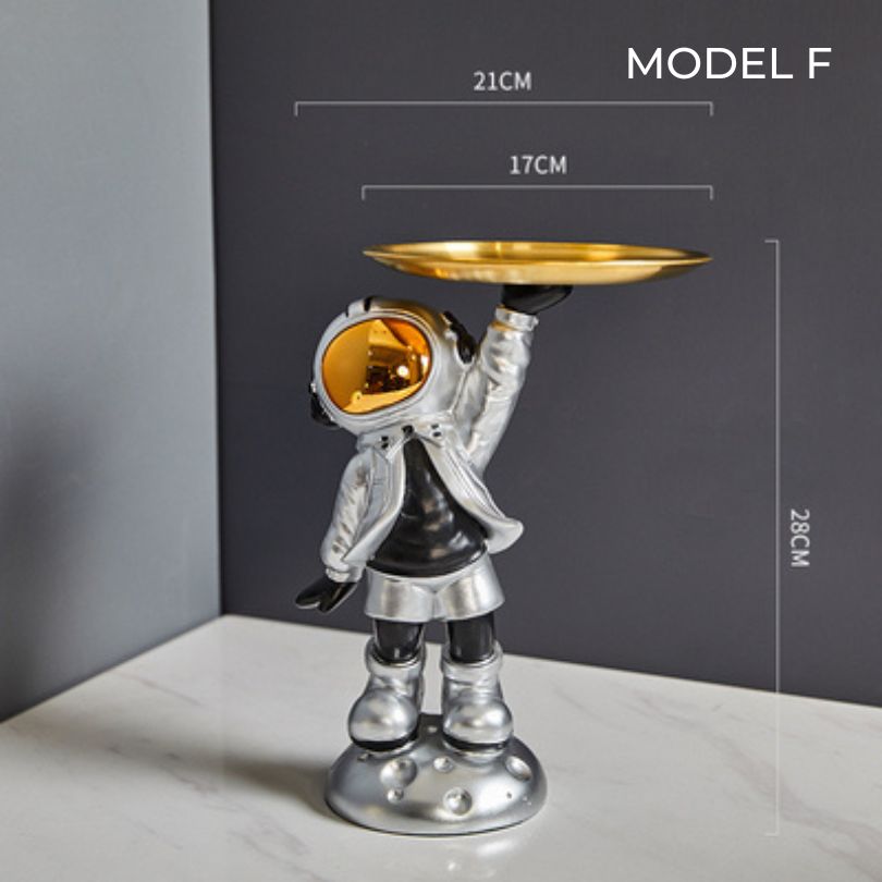 Decorative Astronaut Sculpture with Metal Tray