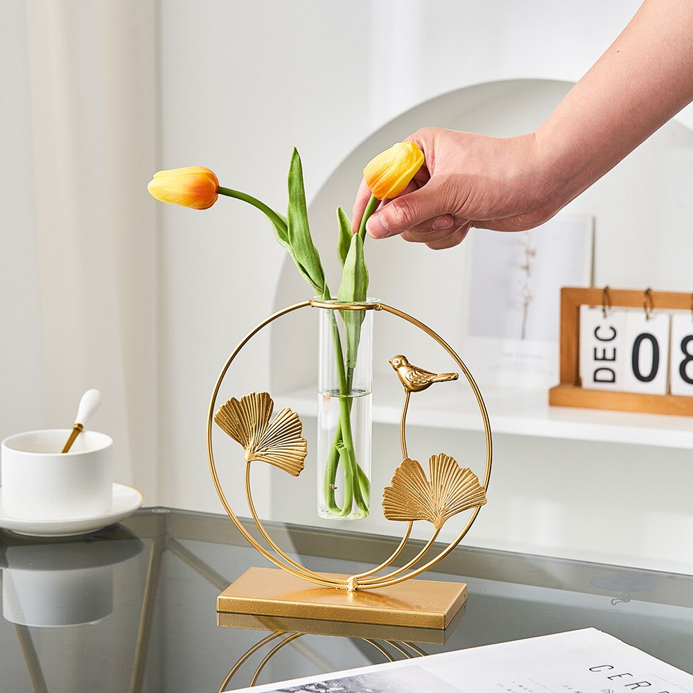 Golden Hydroponic Test Tube Glass flower vase