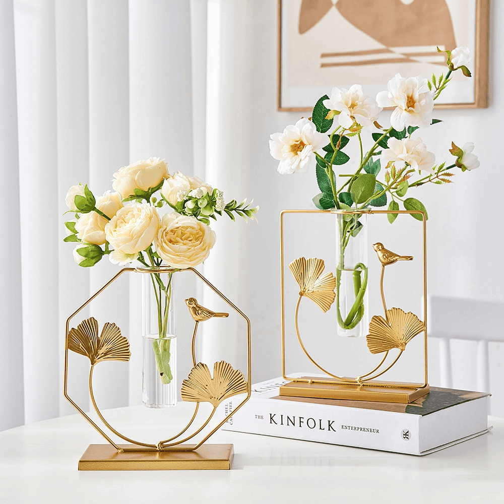 Golden Hydroponic Test Tube Glass flower vase