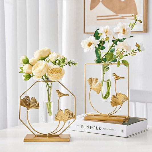 Golden Hydroponic Test Tube Glass flower vase