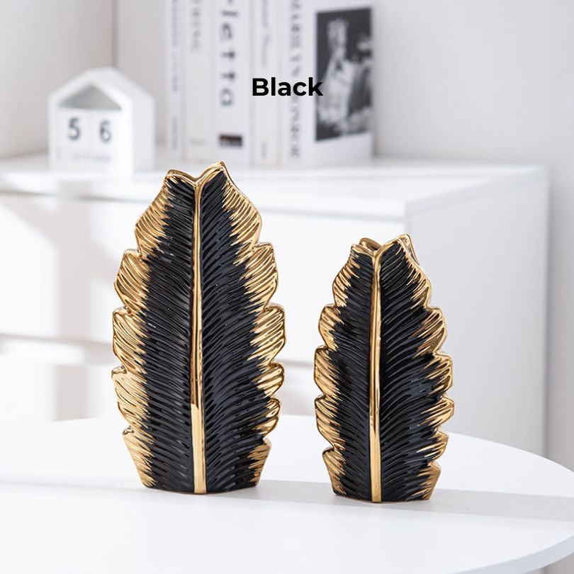 Nordic Gold Pleated Leaf Ceramic Vase