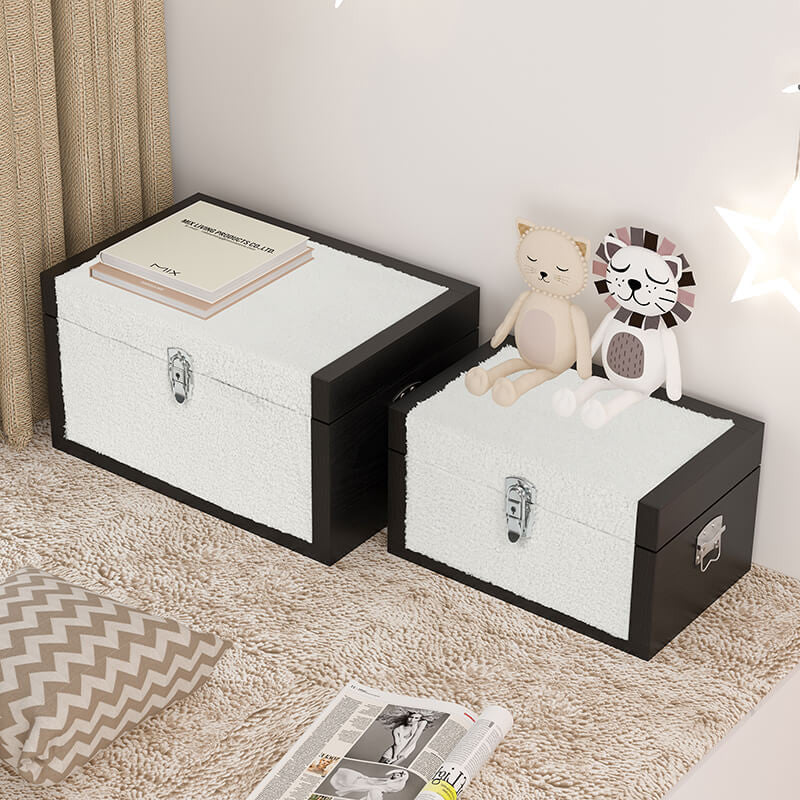 Modern White Faux Fleece Decorative Storage Boxes - Set of 2