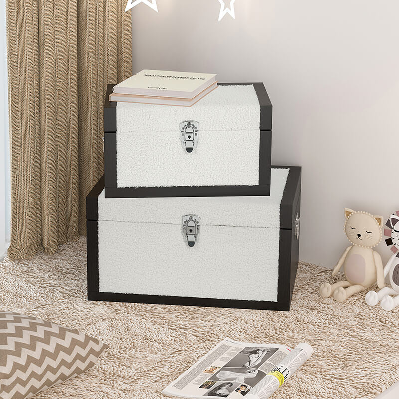 Modern White Faux Fleece Decorative Storage Boxes - Set of 2