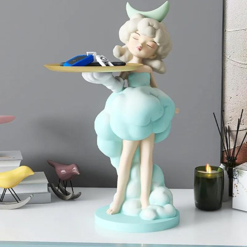 Nordic Girl Figurine with Tray Room Decor