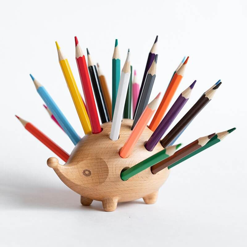 Wooden Hedgehog Pen Holder