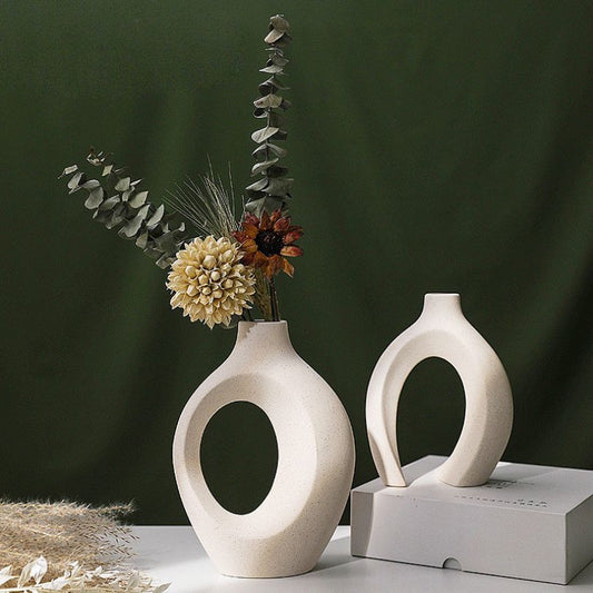 Hollow Interlocked Ceramic Vase - Set of 2