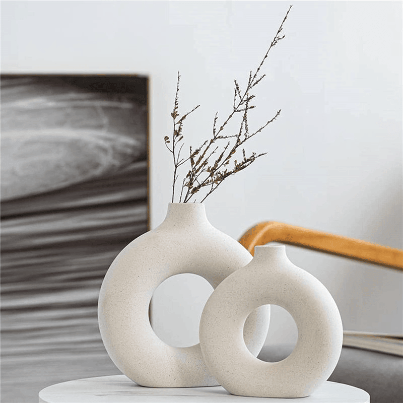 Circular Hollow Ceramic Donuts Flower Vase