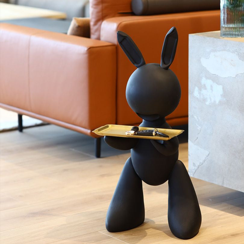 Modern Decorative Resin Rabbit Statue with Tray