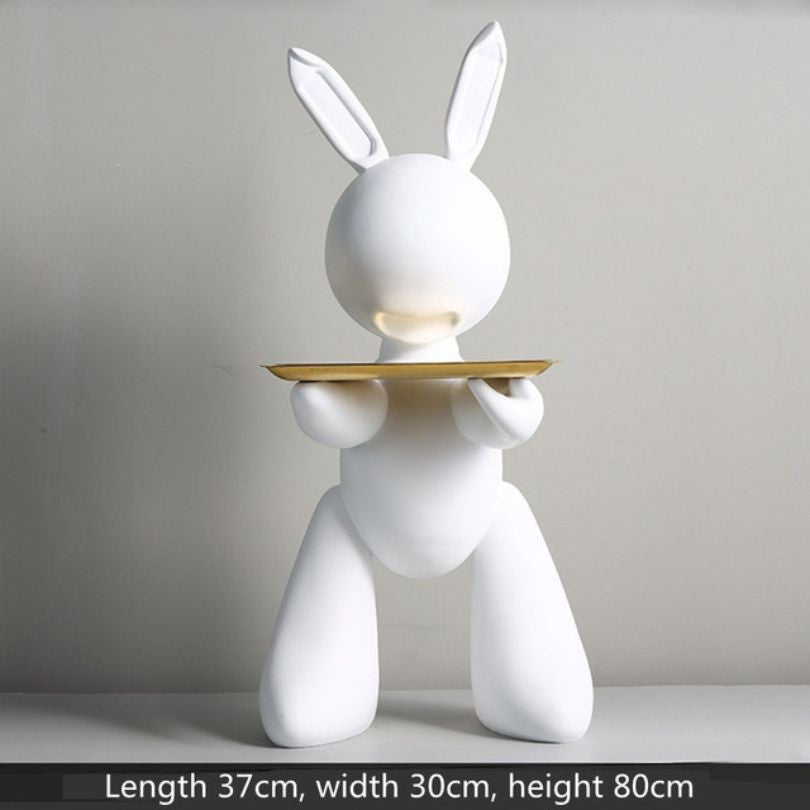 Modern Decorative Resin Rabbit Statue with Tray